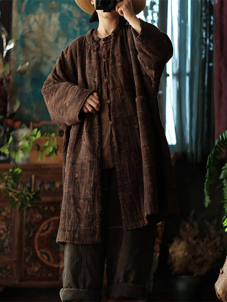 Women Autumn Retro Button Print 100%Cotton Coat AH1054 JSHY