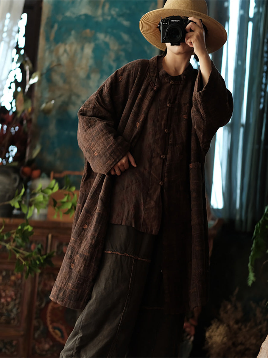 Women Autumn Retro Button Print 100%Cotton Coat AH1054 JSHY
