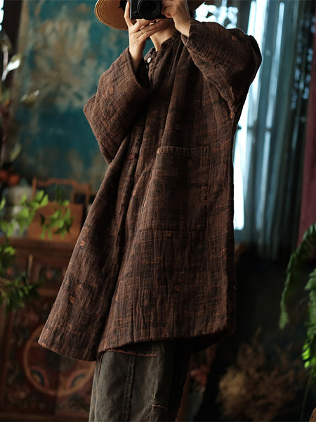 Women Autumn Retro Button Print 100%Cotton Coat AH1054 JSHY