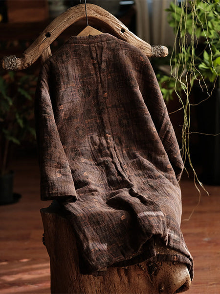 Women Autumn Retro Button Print 100%Cotton Coat AH1054 JSHY