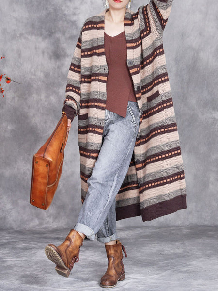 Women Autumn Lazy Stripe Knitted Cardigan Coat AH1051 ZSLS
