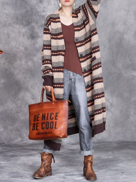 Women Autumn Lazy Stripe Knitted Cardigan Coat AH1051 ZSLS