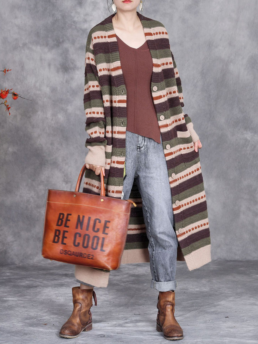 Women Autumn Lazy Stripe Knitted Cardigan Coat AH1051 ZSLS