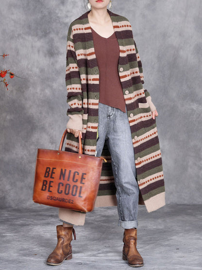 Women Autumn Lazy Stripe Knitted Cardigan Coat AH1051 ZSLS