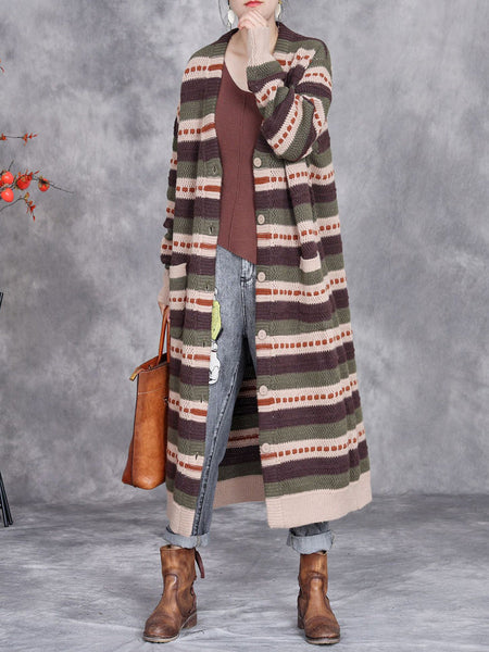 Women Autumn Lazy Stripe Knitted Cardigan Coat AH1051 ZSLS