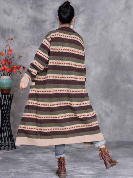 Women Autumn Lazy Stripe Knitted Cardigan Coat AH1051 ZSLS