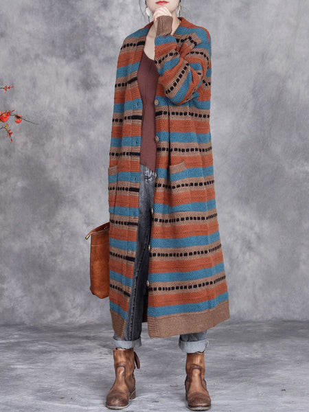 Women Autumn Lazy Stripe Knitted Cardigan Coat AH1051 ZSLS