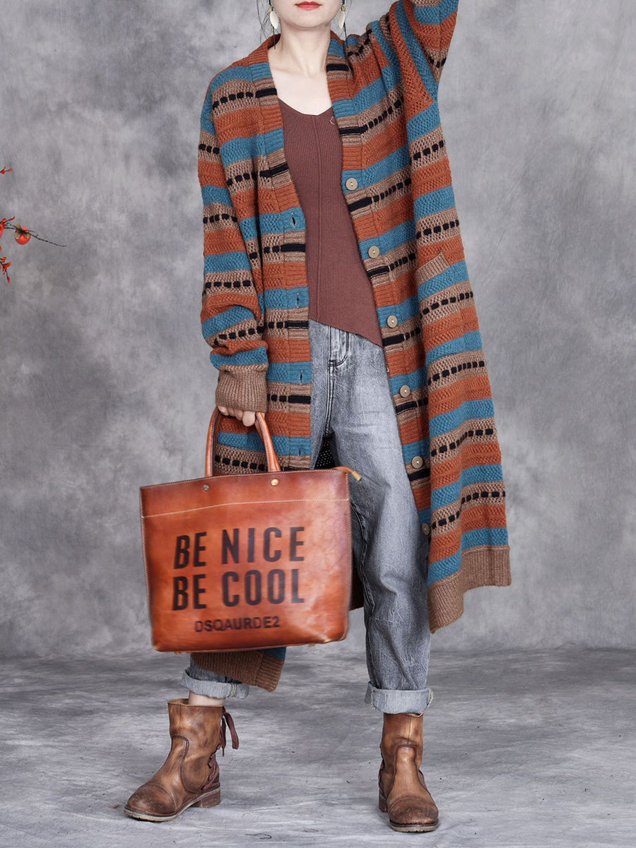 Women Autumn Lazy Stripe Knitted Cardigan Coat AH1051 ZSLS