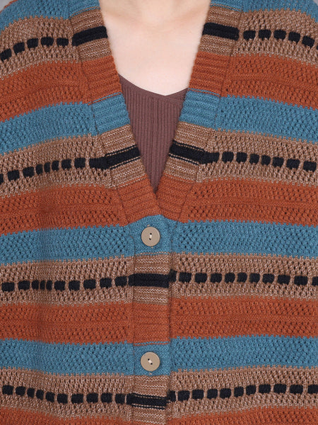 Women Autumn Lazy Stripe Knitted Cardigan Coat AH1051 ZSLS