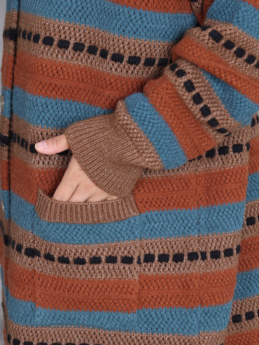 Women Autumn Lazy Stripe Knitted Cardigan Coat AH1051 ZSLS