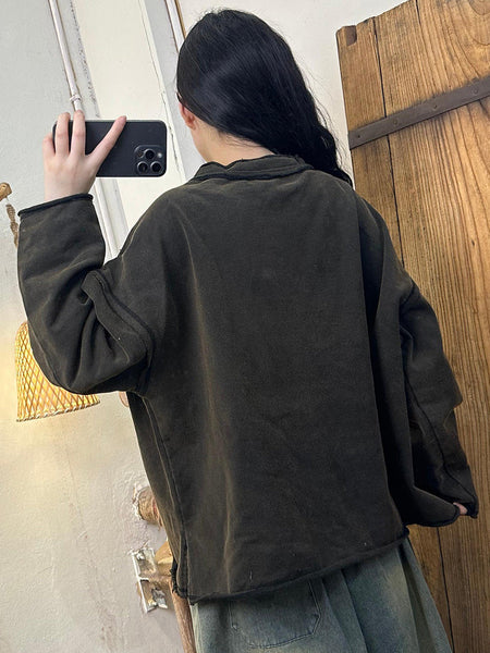 Women Autumn Solid Stand Collar Sweatshirt AH1059 BK