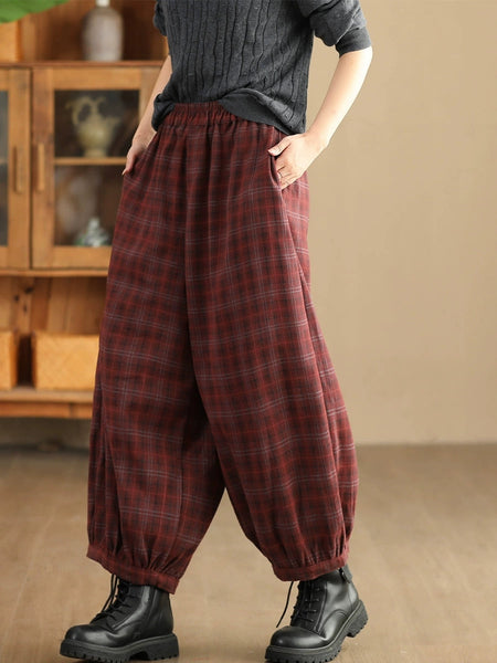 Women Autumn Casual Plaid Warm Harem Pants AH1042 LN