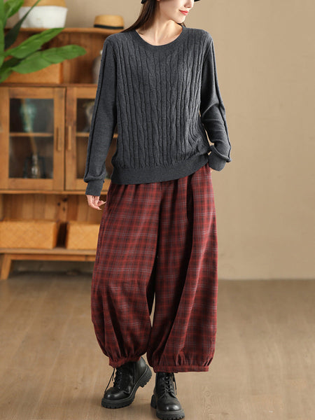 Women Autumn Casual Plaid Warm Harem Pants AH1042 LN