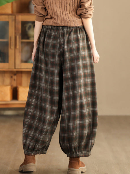 Women Autumn Casual Plaid Warm Harem Pants AH1042 LN