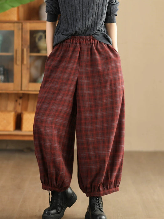 Women Autumn Casual Plaid Warm Harem Pants AH1042 LN