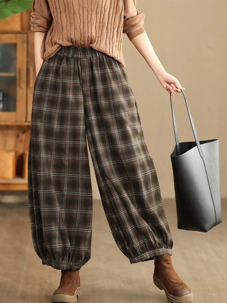 Women Autumn Casual Plaid Warm Harem Pants AH1042 LN