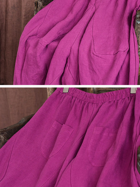 Women Autumn Rero Solid Linen Loos Bloomers AH1052 BUYKUD