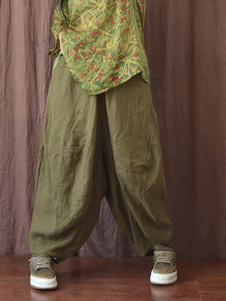 Women Autumn Rero Solid Linen Loos Bloomers AH1052 BUYKUD