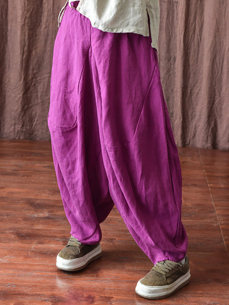 Women Autumn Rero Solid Linen Loos Bloomers AH1052 BUYKUD