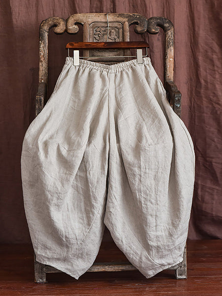 Women Autumn Rero Solid Linen Loos Bloomers AH1052 BUYKUD