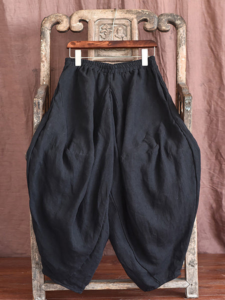 Women Autumn Rero Solid Linen Loos Bloomers AH1052 BUYKUD