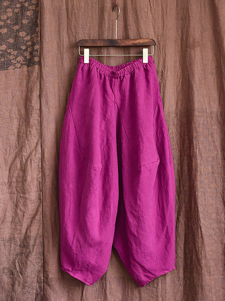 Women Autumn Rero Solid Linen Loos Bloomers AH1052 BUYKUD