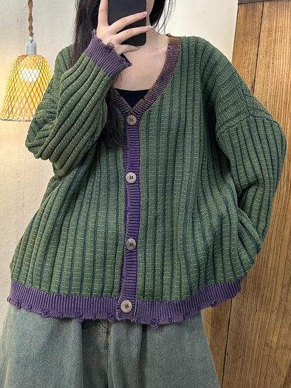 Women Artsy Autumn Colorblock Knit Cardigan Sweater Coat AH1026 HLCP