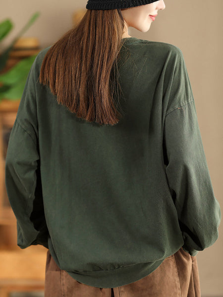 Women Autumn Casual Patch Elephant O-Neck Cotton Sweatshirt AK1017 Genistyle Shop