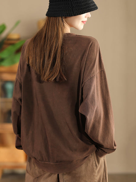 Women Autumn Casual Patch Elephant O-Neck Cotton Sweatshirt AK1017 Genistyle Shop