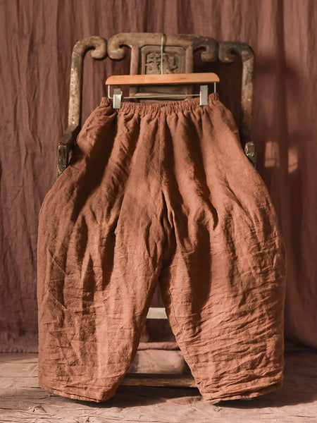 Women Autumn Retro Pure Color Padded Linen Harem Pants AK1020 Genistyle Shop