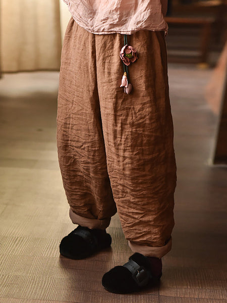 Women Autumn Retro Pure Color Padded Linen Harem Pants AK1020 Genistyle Shop