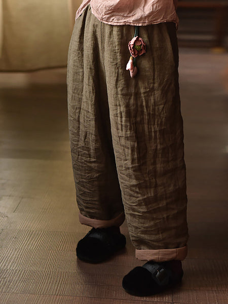 Women Autumn Retro Pure Color Padded Linen Harem Pants AK1020 Genistyle Shop