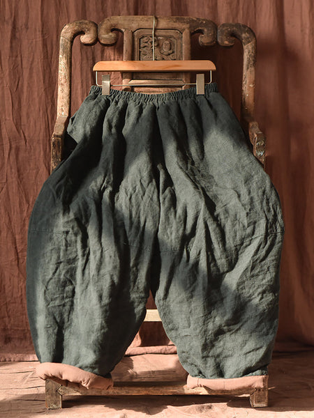 Women Autumn Retro Pure Color Padded Linen Harem Pants AK1020 Genistyle Shop