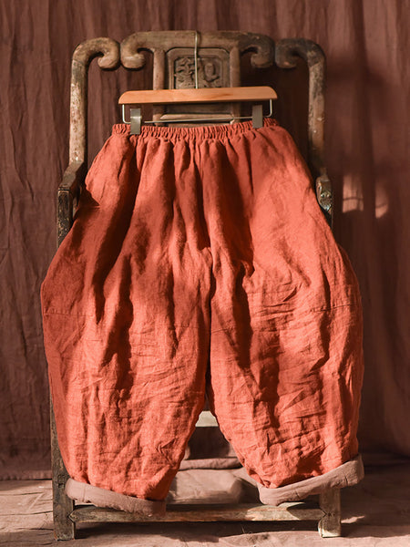 Women Autumn Retro Pure Color Padded Linen Harem Pants AK1020 Genistyle Shop