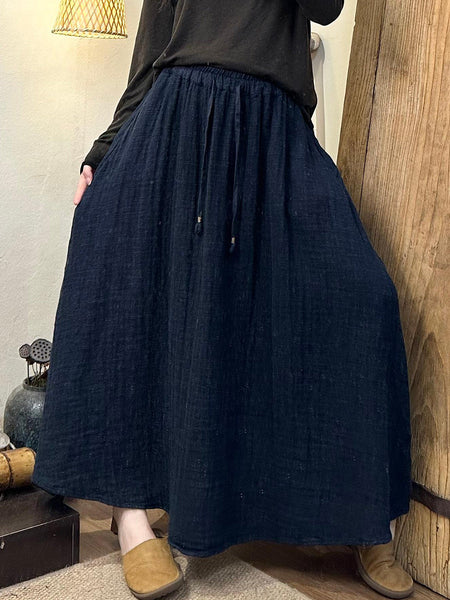 Women Autumn Vintage Solid Loose Linen Skirt AK1021 Genistyle Shop