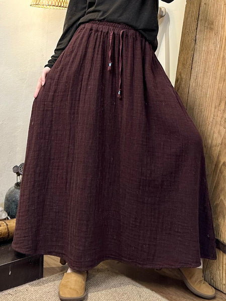 Women Autumn Vintage Solid Loose Linen Skirt AK1021 Genistyle Shop