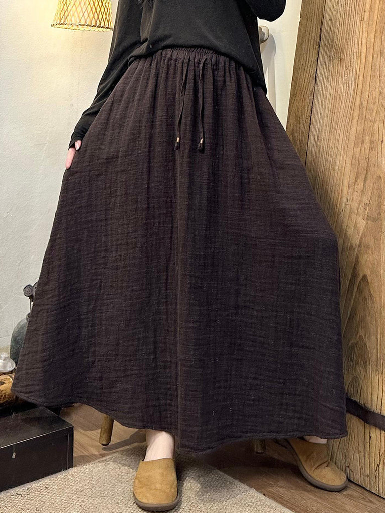 Women Autumn Vintage Solid Loose Linen Skirt AK1021 Genistyle Shop