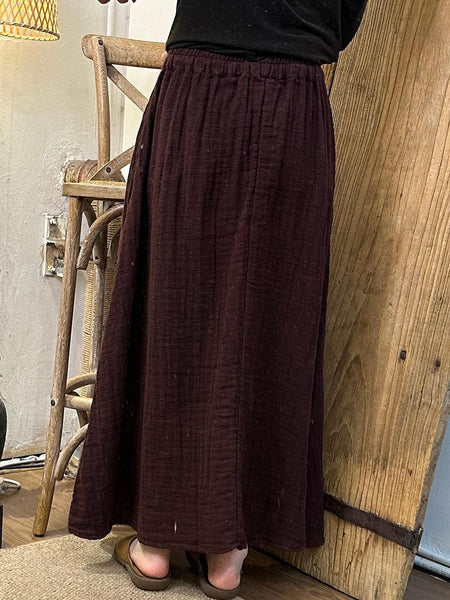 Women Autumn Vintage Solid Loose Linen Skirt AK1021 Genistyle Shop