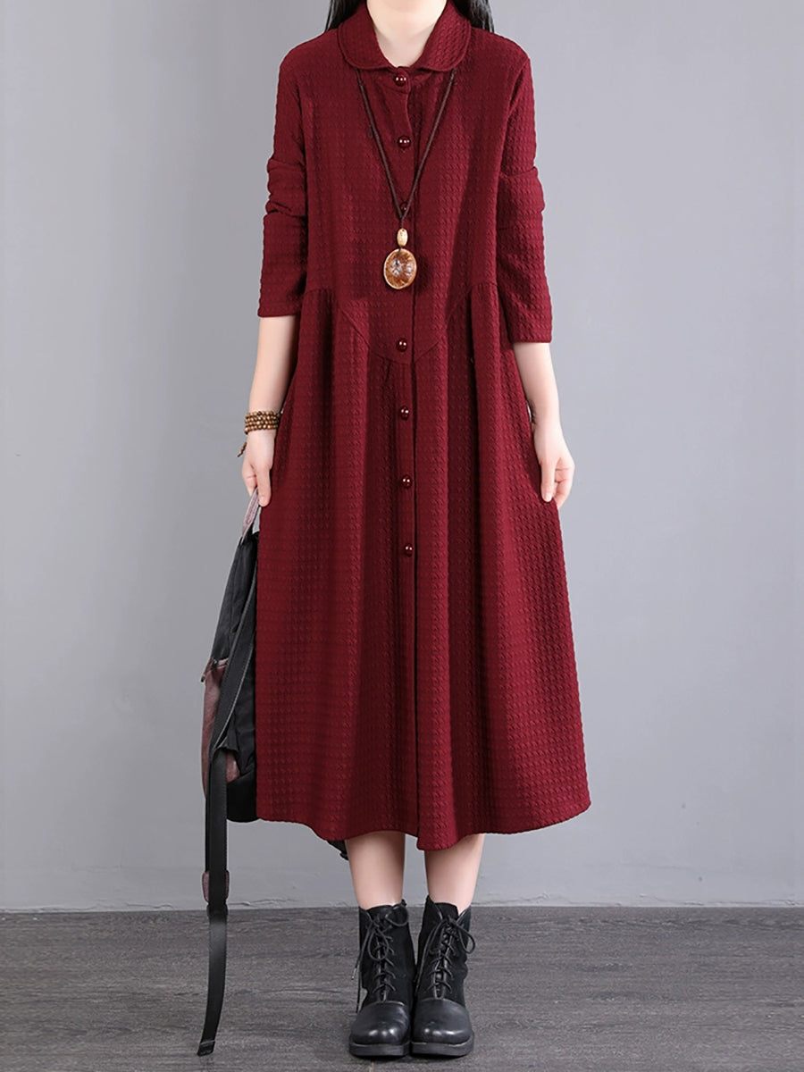 Plus Size Women Autumn Commute Solid Button Loose Dress AK1015 Genistyle Shop
