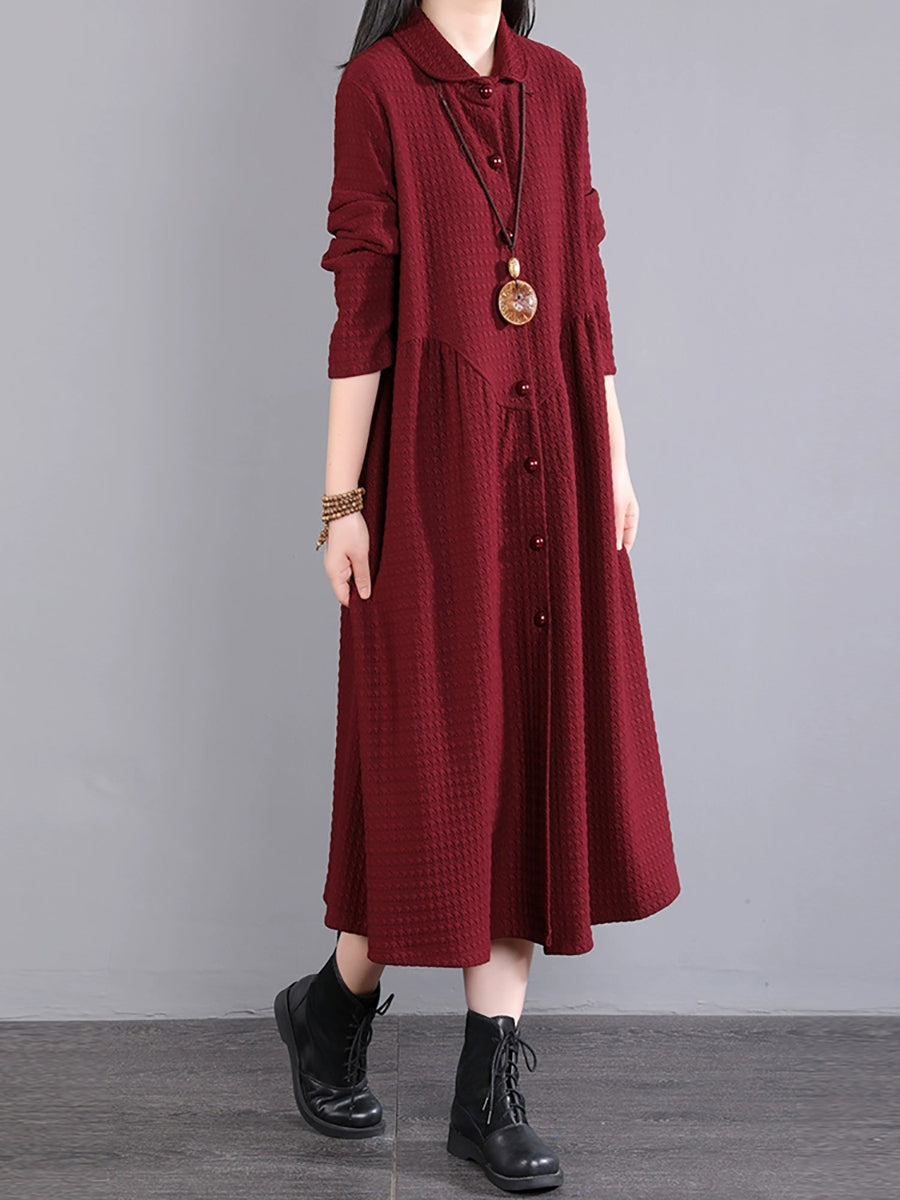 Plus Size Women Autumn Commute Solid Button Loose Dress AK1015 Genistyle Shop