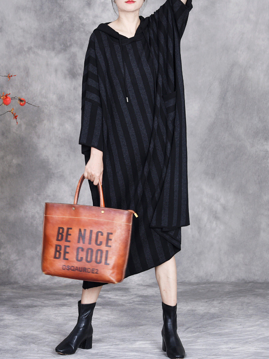 Women Autumn Artsy Stripe Colorblock Hooded Knit Dress AK1027 Genistyle Shop