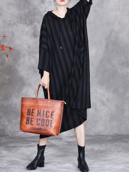 Women Autumn Artsy Stripe Colorblock Hooded Knit Dress AK1027 Genistyle Shop