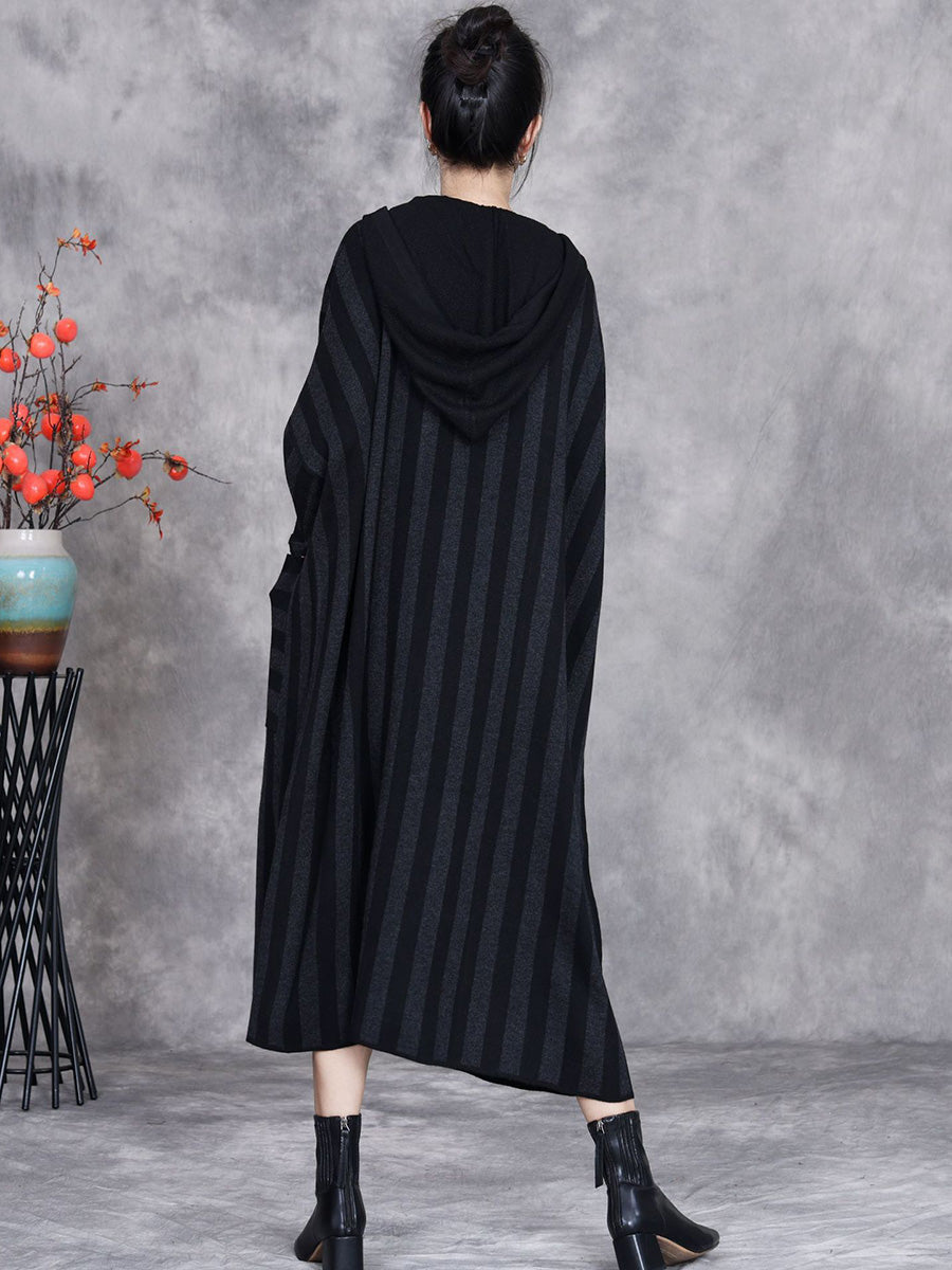 Women Autumn Artsy Stripe Colorblock Hooded Knit Dress AK1027 Genistyle Shop