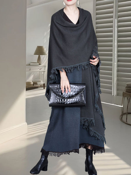 Women Fashion Colorblock Tassel Wool Knit Cardigan Shawl AH1074 ZSLS