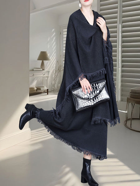 Women Fashion Colorblock Tassel Wool Knit Cardigan Shawl AH1074 ZSLS