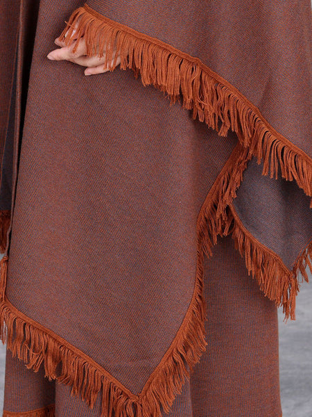 Women Fashion Colorblock Tassel Wool Knit Cardigan Shawl AH1074 ZSLS