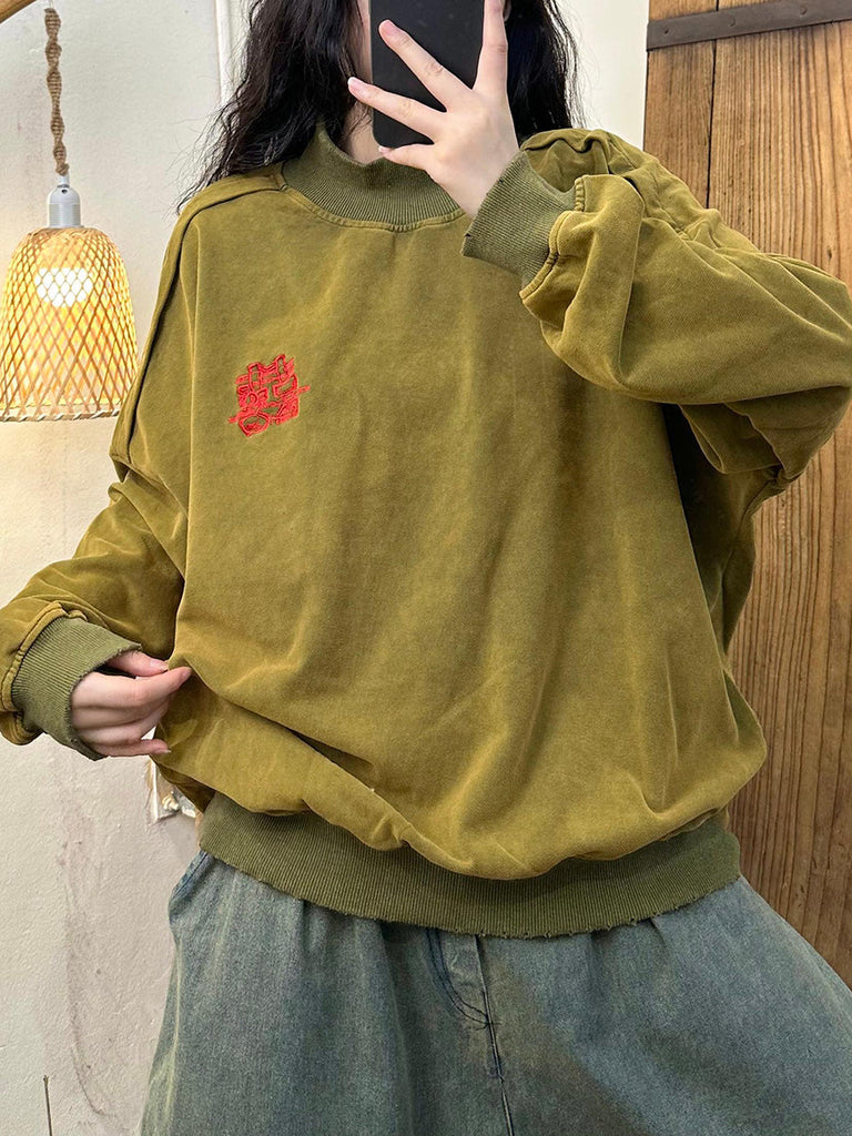 Women Autumn Embroidery Cotton Turtleneck Sweatshirt AK1030 Genistyle Shop