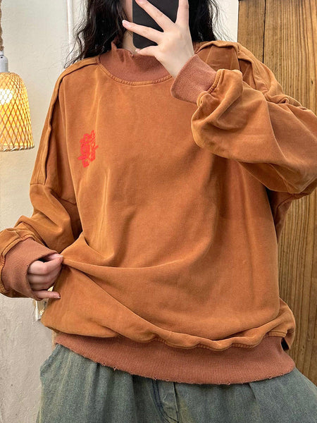 Women Autumn Embroidery Cotton Turtleneck Sweatshirt AK1030 Genistyle Shop