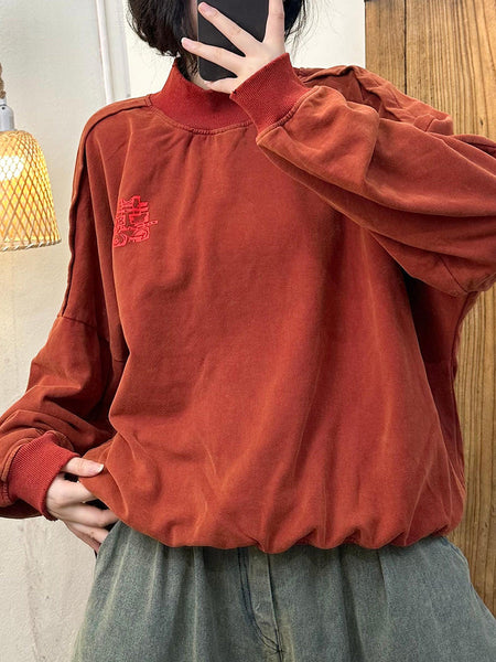 Women Autumn Embroidery Cotton Turtleneck Sweatshirt AK1030 Genistyle Shop