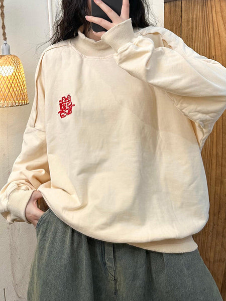 Women Autumn Embroidery Cotton Turtleneck Sweatshirt AK1030 Genistyle Shop